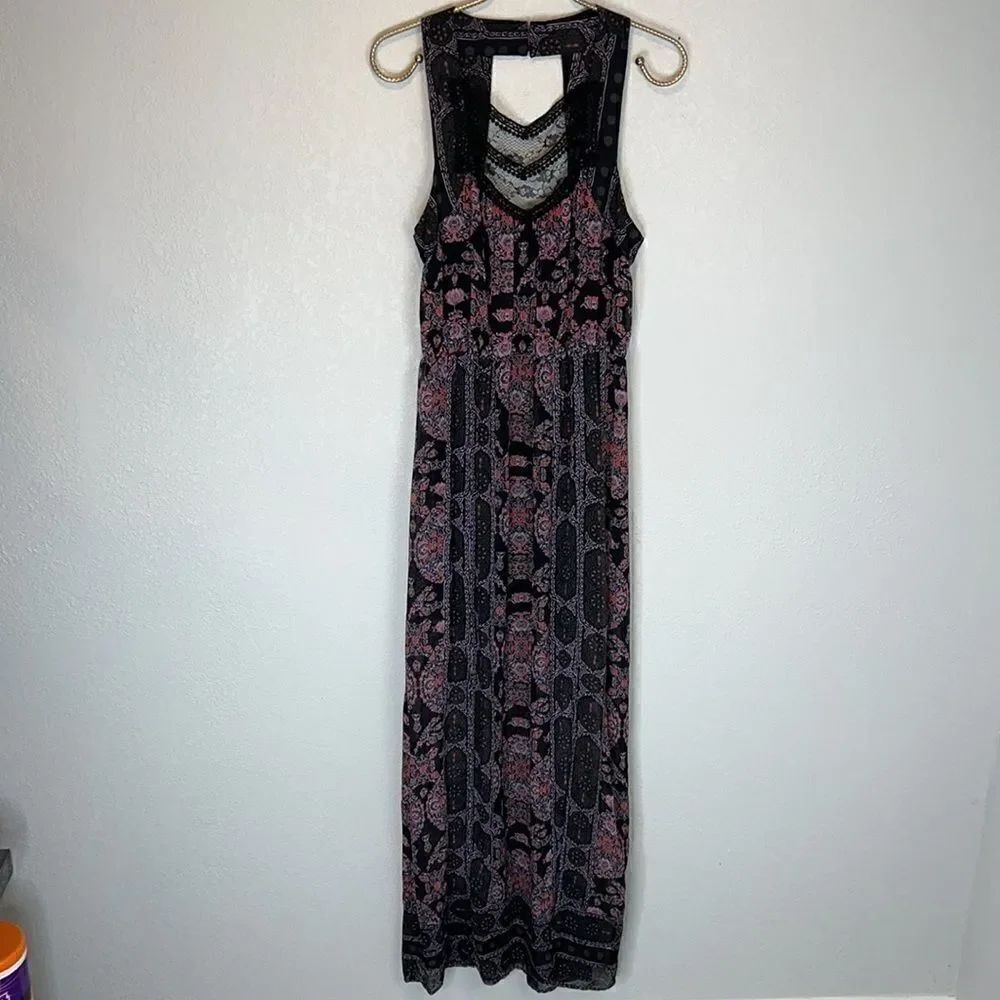 NWT Free People Moroccan Black Printed Lace Yoke Maxi Dress 4 - Picture 2 of 13